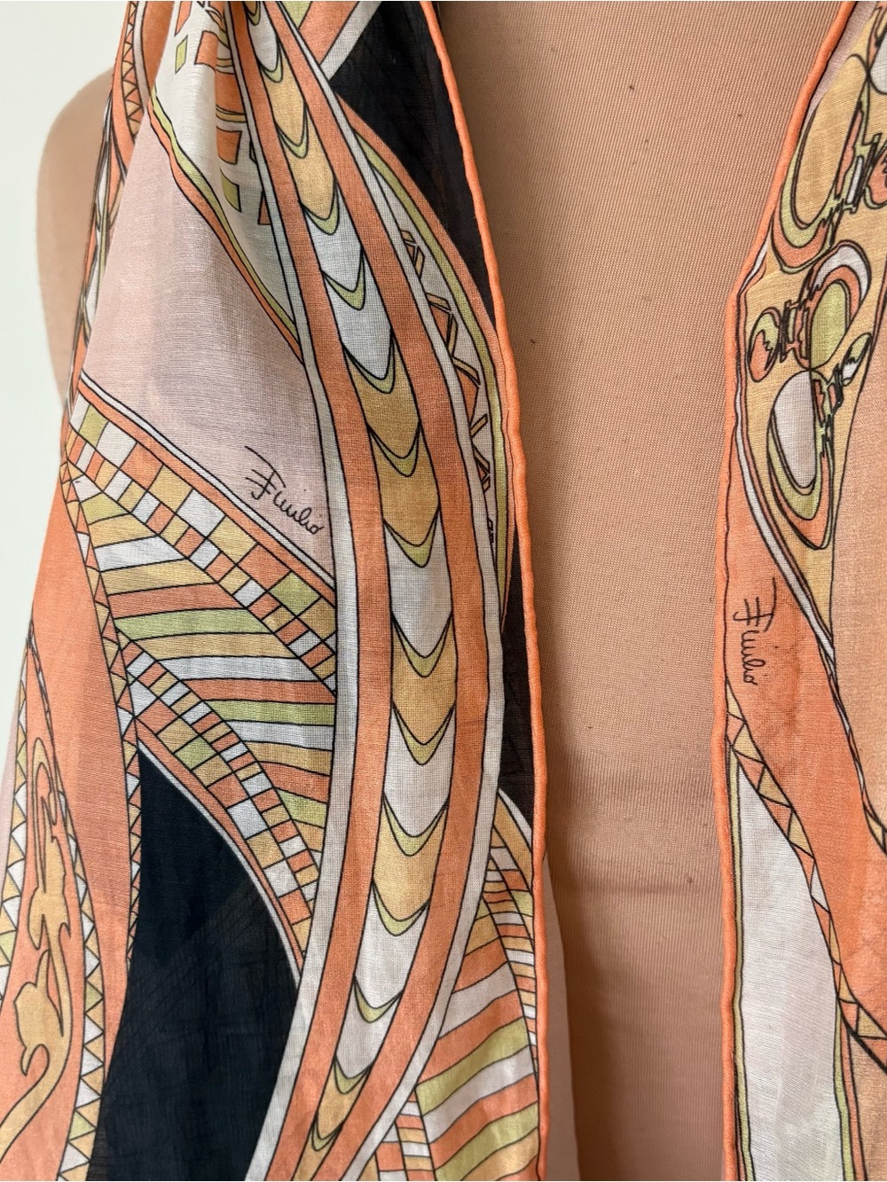 Emilio Pucci Fuilio Orange Multi Psychedelic Abstract Print Cotton Silk Scarf - Picture 6 of 9